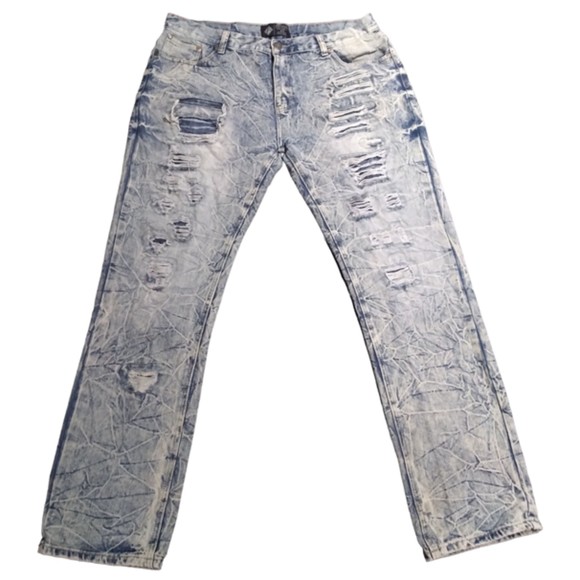 Road Narrows Men's Jeans Ripped Distressed Light Blue Straight Leg Size 40 - Picture 1 of 7